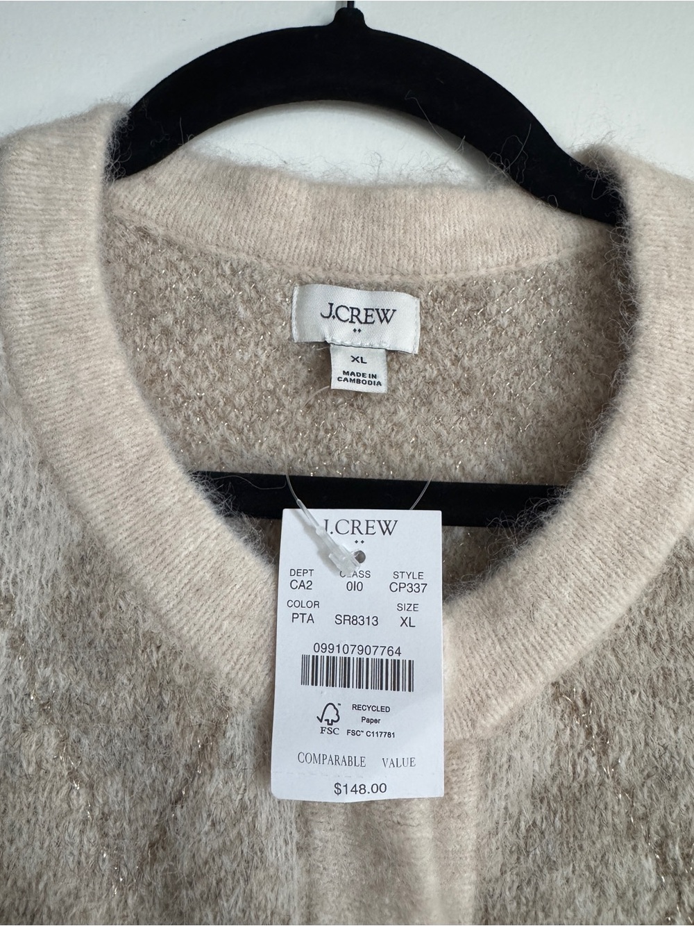 NWT! J. CREW FACTORY Women’s Argyle cardigan sweater pale toasted argyle Size XL - Picture 4 of 5